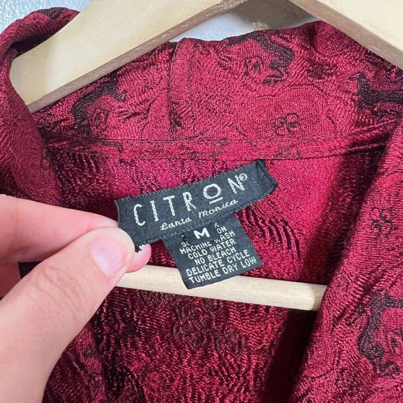 Citron Santa Monica Kimono Jacket Size Medium Silk Blend Red Dragon Asian Motif - Picture 3 of 10